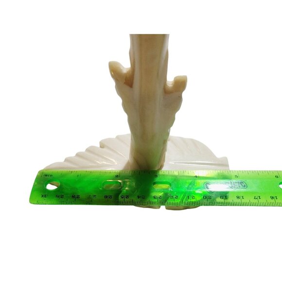 Vintage Beige and Brown Onyx Tulip Flower Candlestick Holder with Leaf Base - Picture 7 of 10